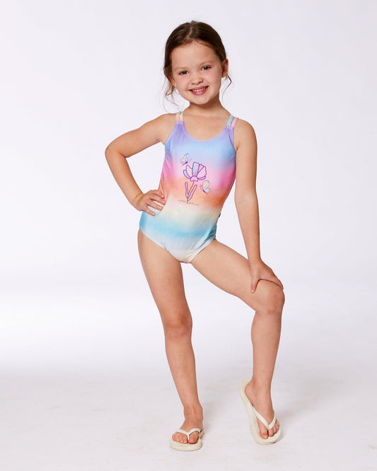 Printed One-Piece Swimsuit Flowers On Multicolored Background-1