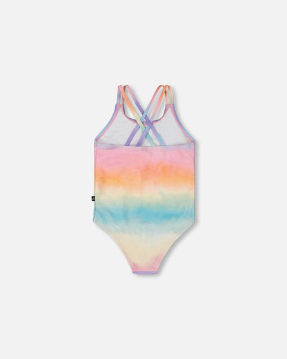 Printed One-Piece Swimsuit Flowers On Multicolored Background-2