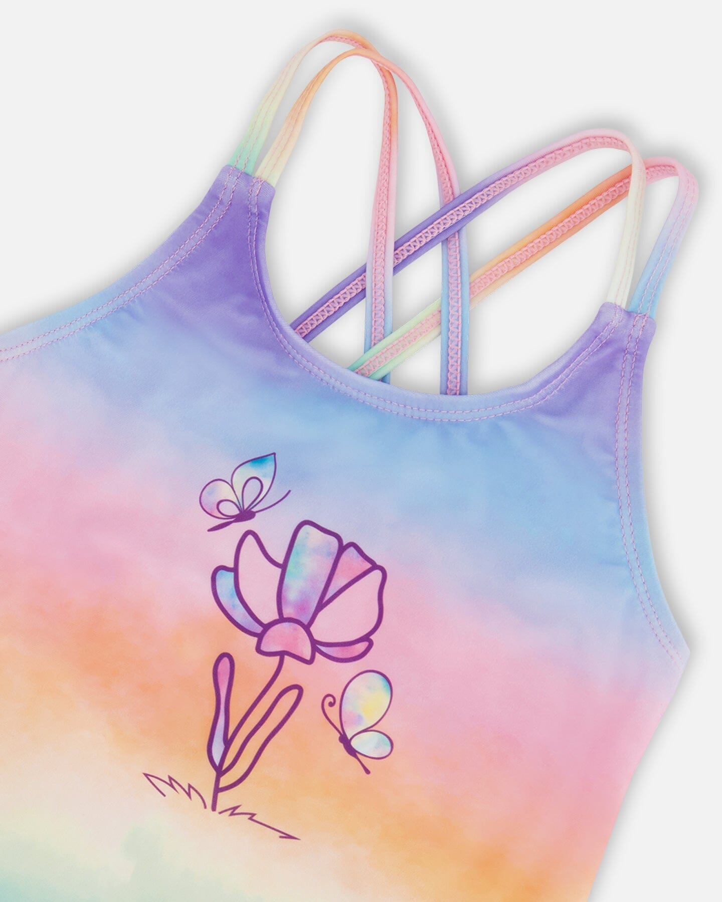 Printed One-Piece Swimsuit Flowers On Multicolored Background-3