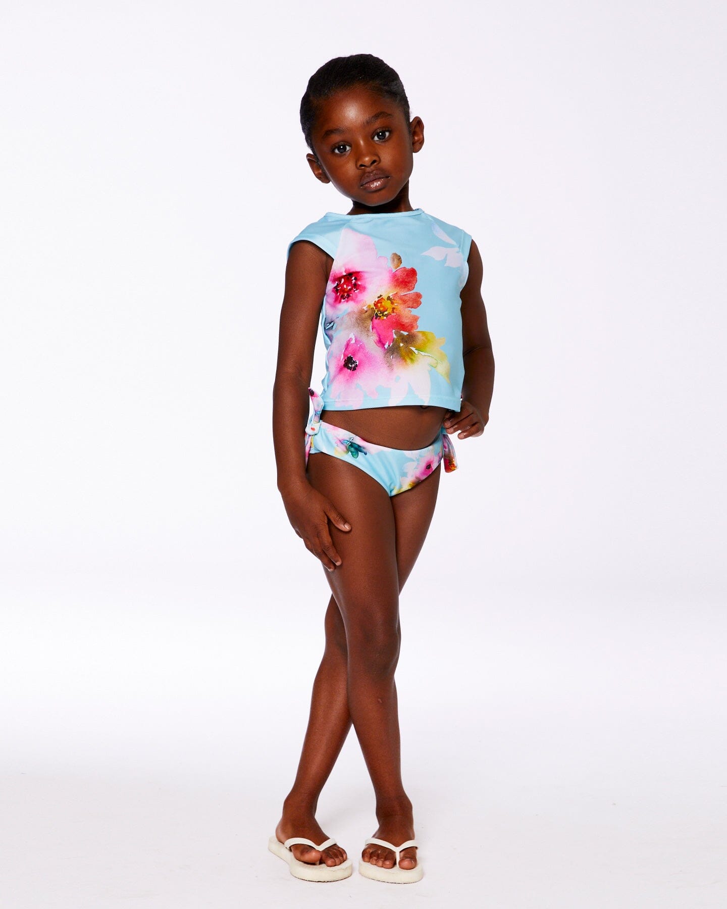 Printed Two-Piece Swimsuit Turquoise And Pink Flowers-2