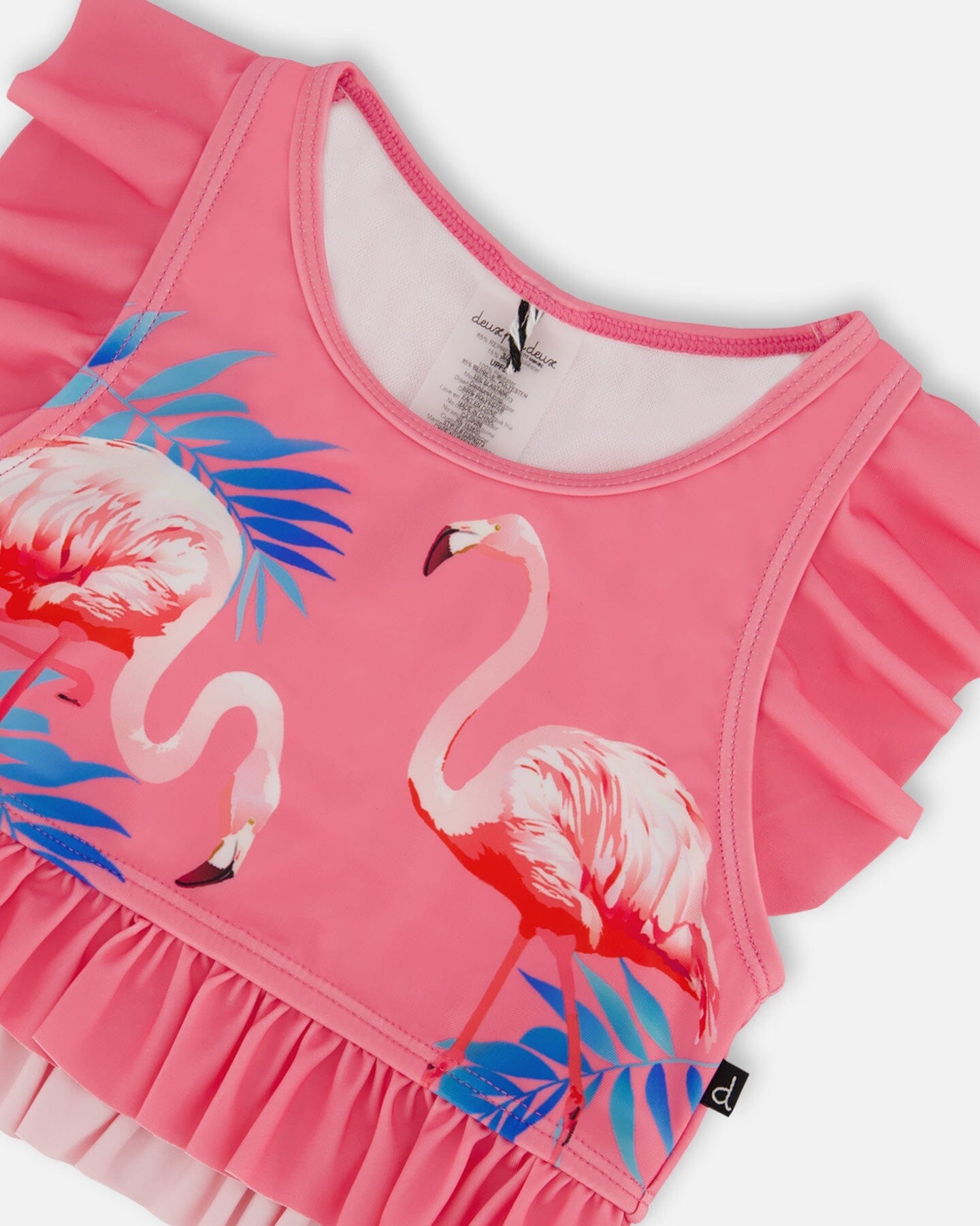 Printed Two-Piece Swimsuit With Frills Candy Pink And Pink Flamingo-3