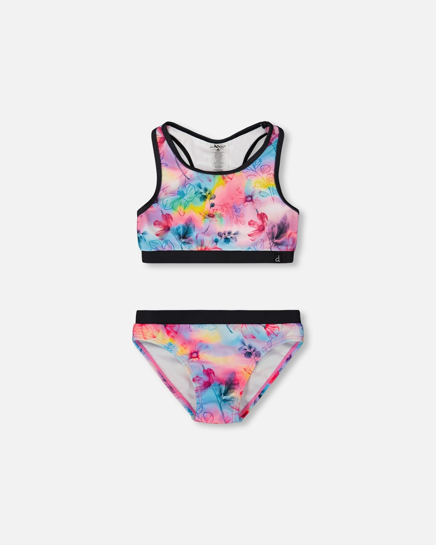 Printed Two-Piece Racerback Swimsuit Butterflies On Multicolored And Black Background-0