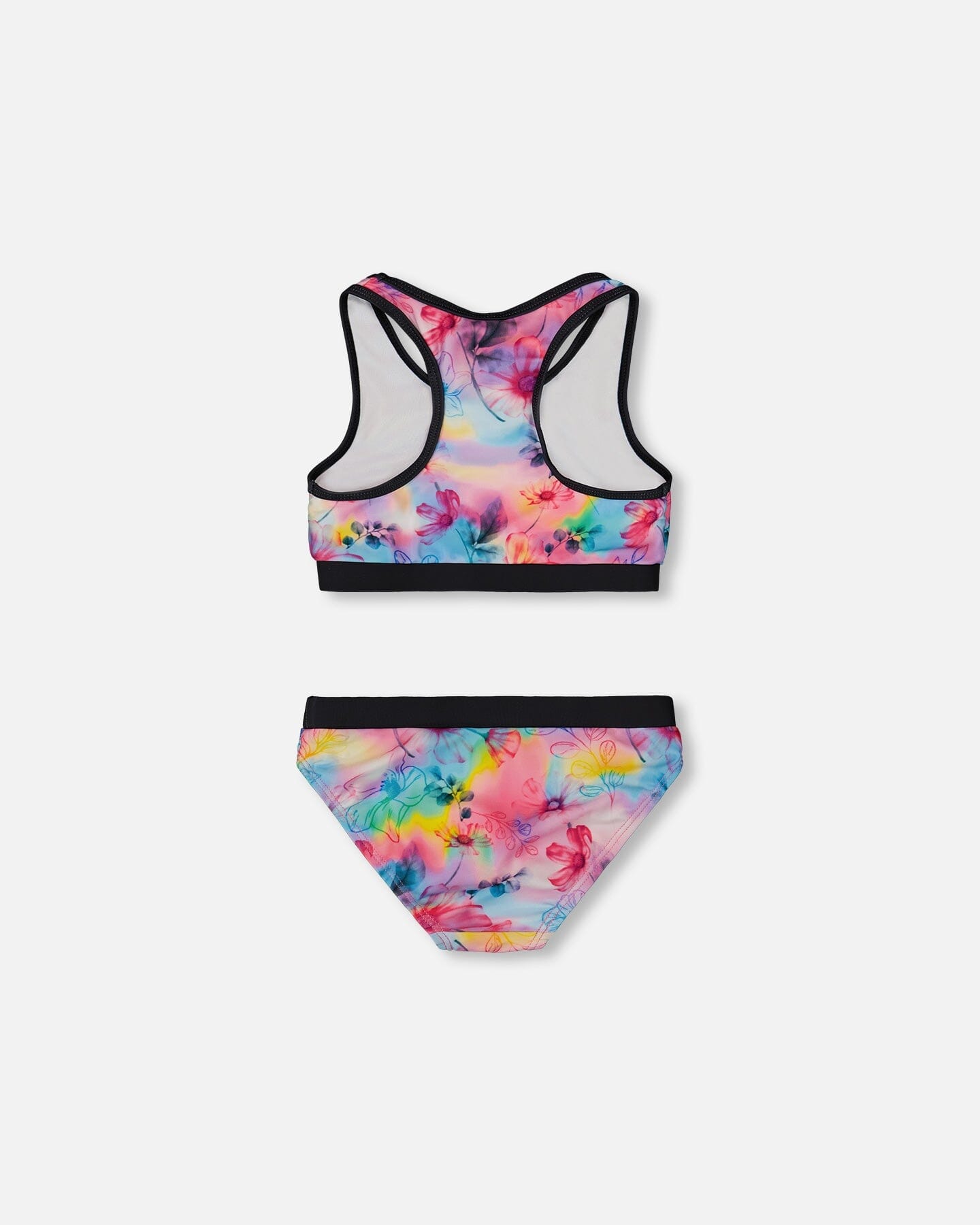 Printed Two-Piece Racerback Swimsuit Butterflies On Multicolored And Black Background-2
