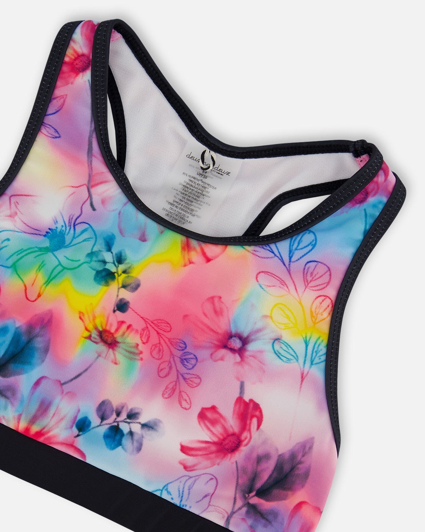 Printed Two-Piece Racerback Swimsuit Butterflies On Multicolored And Black Background-3