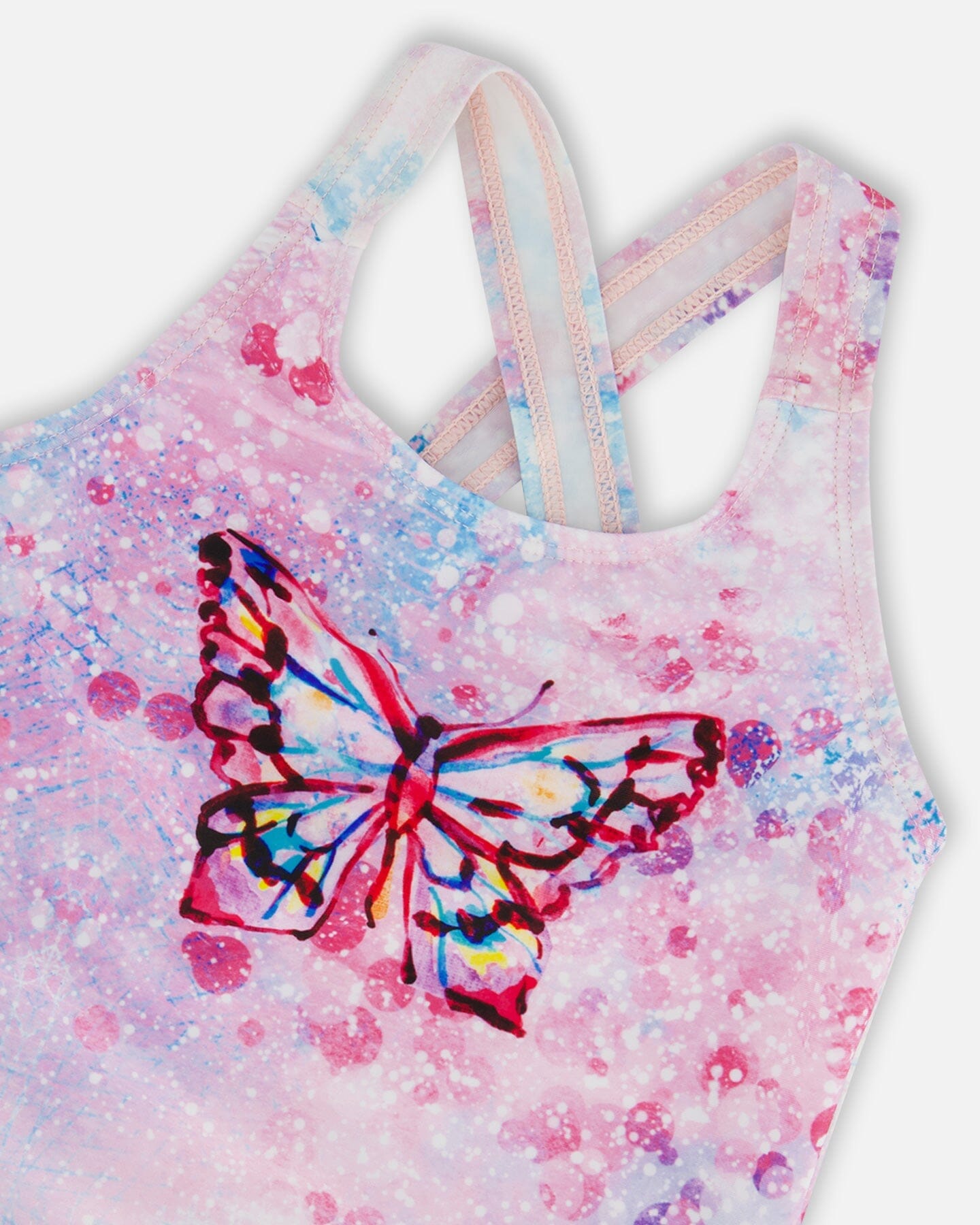 Printed One-Piece Swimsuit Pink Butterflies With Bubble Effects-3