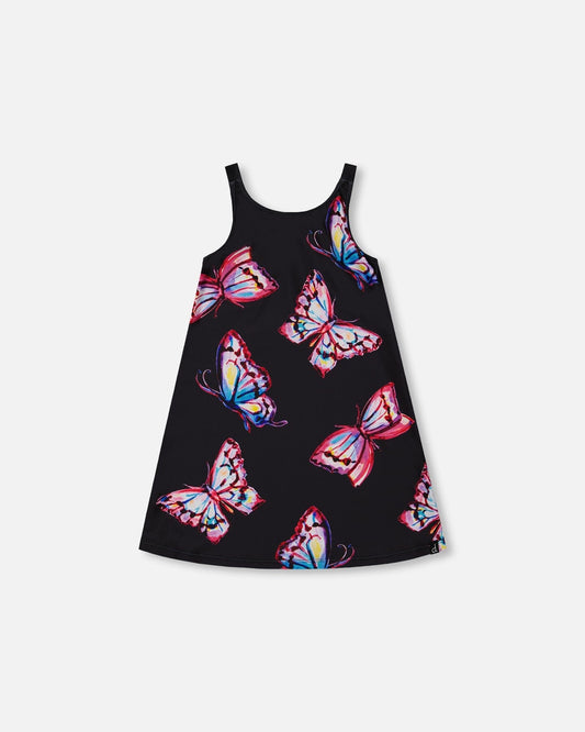 Printed Beach Dress Black And Multicolored Butterflies-0
