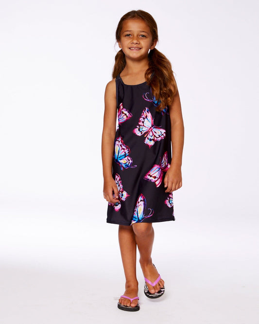 Printed Beach Dress Black And Multicolored Butterflies-1