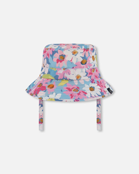 Printed Beach Sun Hat White, Pink, And Green Flowers-0