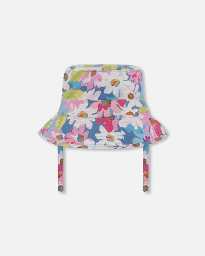 Printed Beach Sun Hat White, Pink, And Green Flowers-2