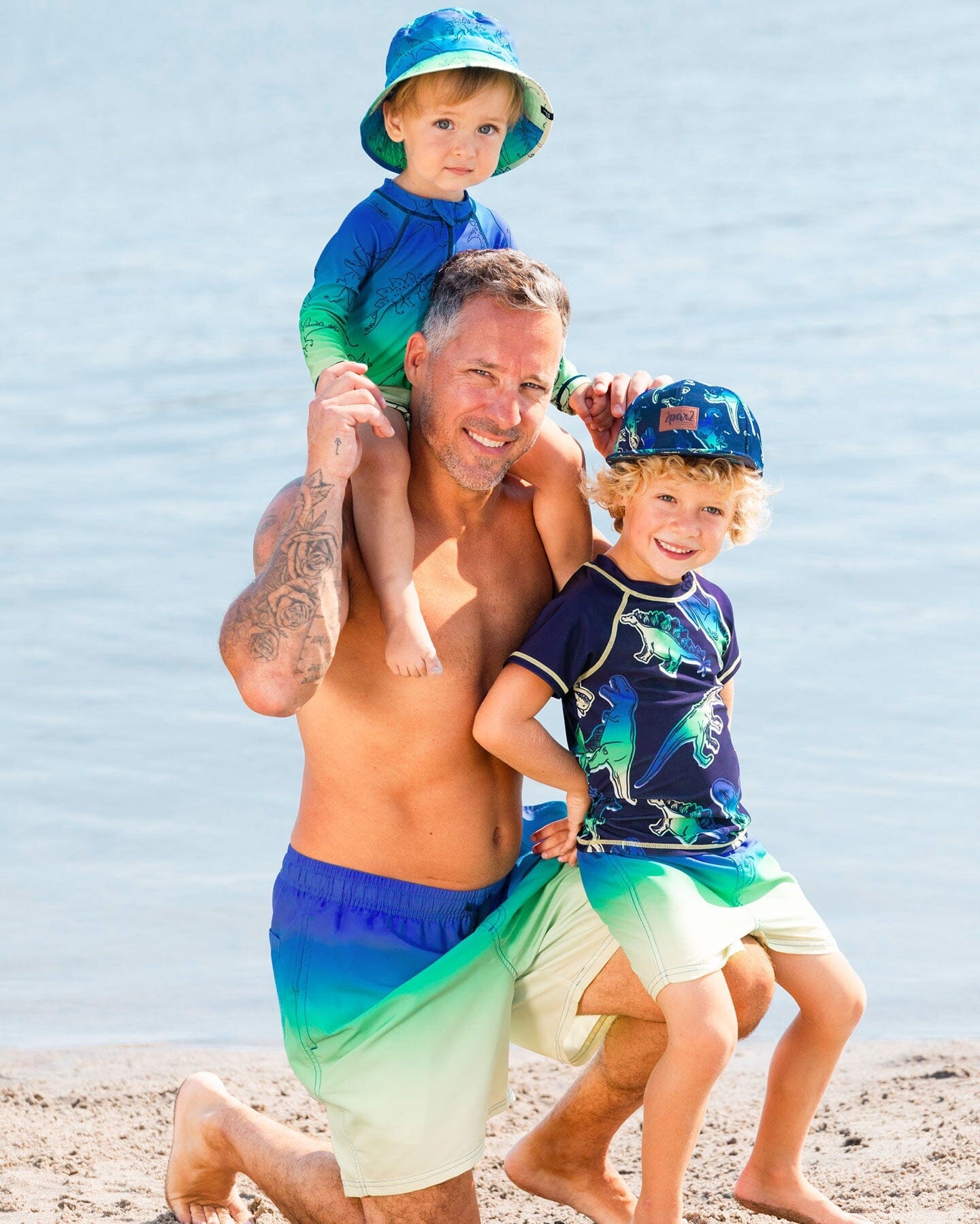 Men's Swim Trunks Blue, Green, And Lime Gradient-2