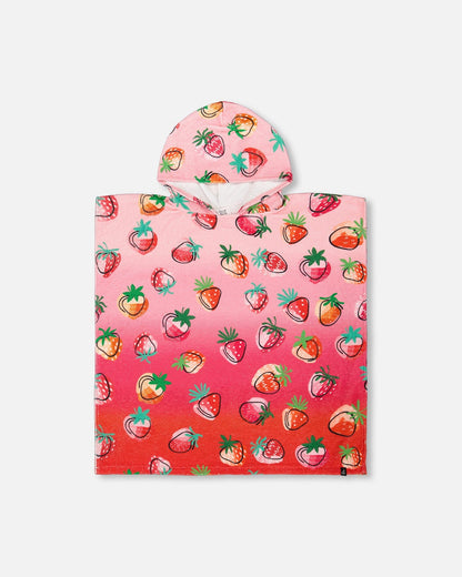 Poncho De Plage Motif Fraises Rose Vif-0