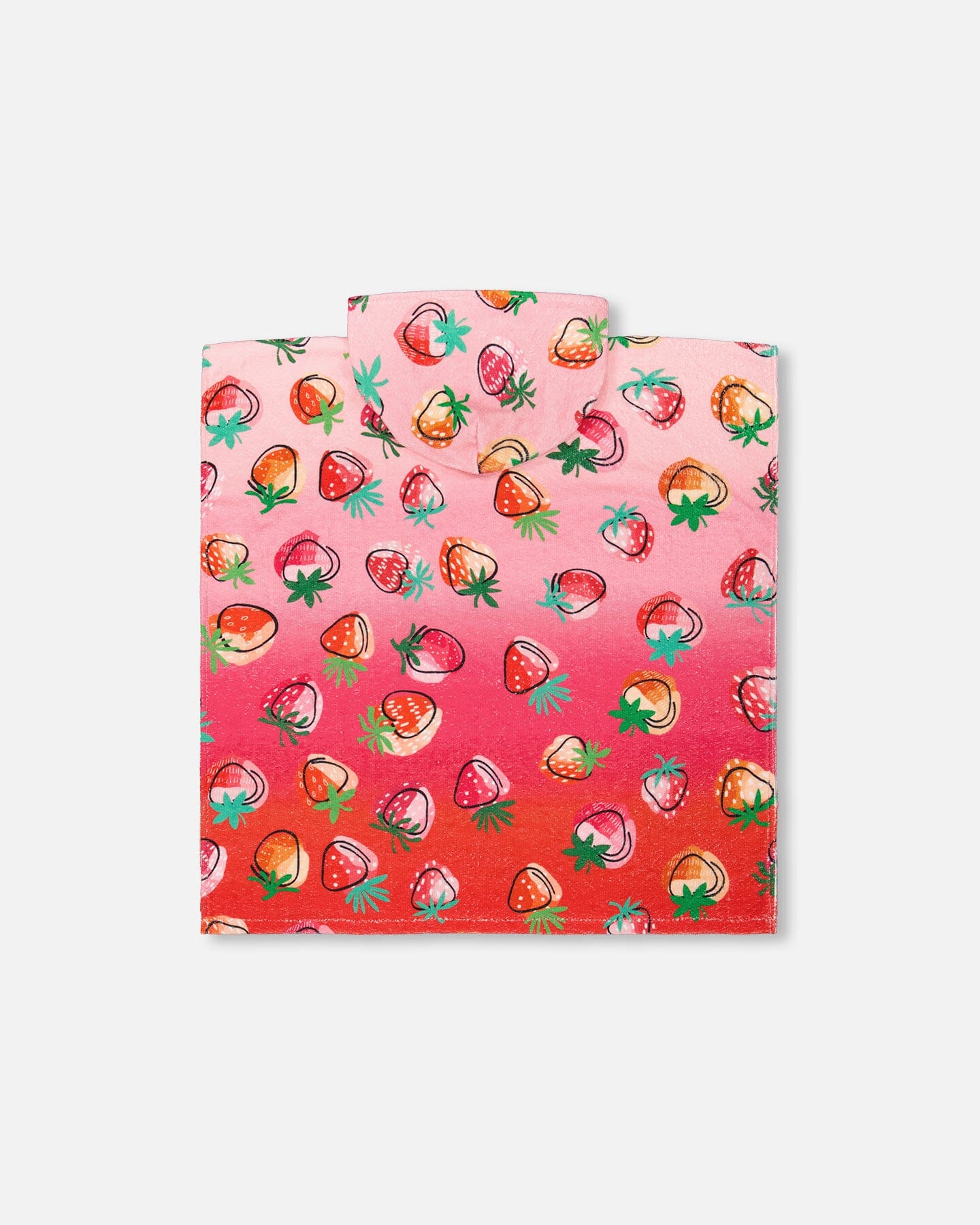 Poncho De Plage Motif Fraises Rose Vif-1