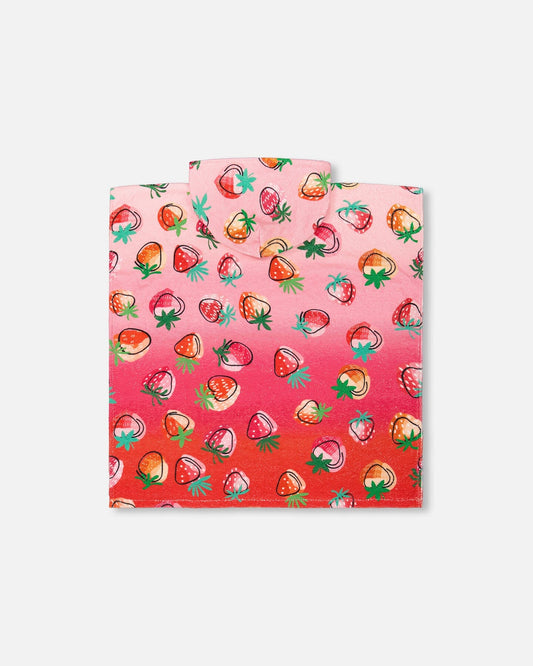 Poncho De Plage Motif Fraises Rose Vif-1