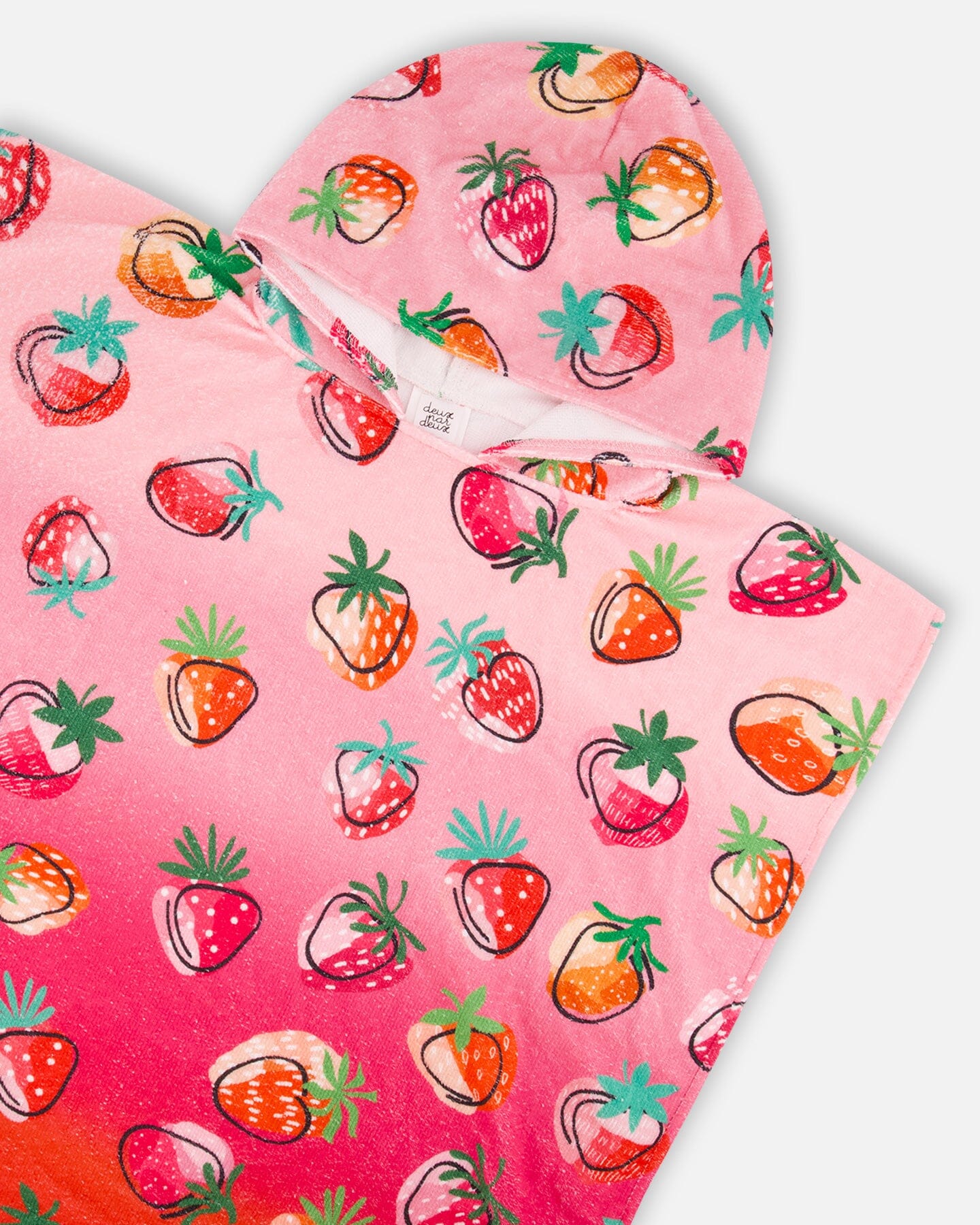 Poncho De Plage Motif Fraises Rose Vif-2