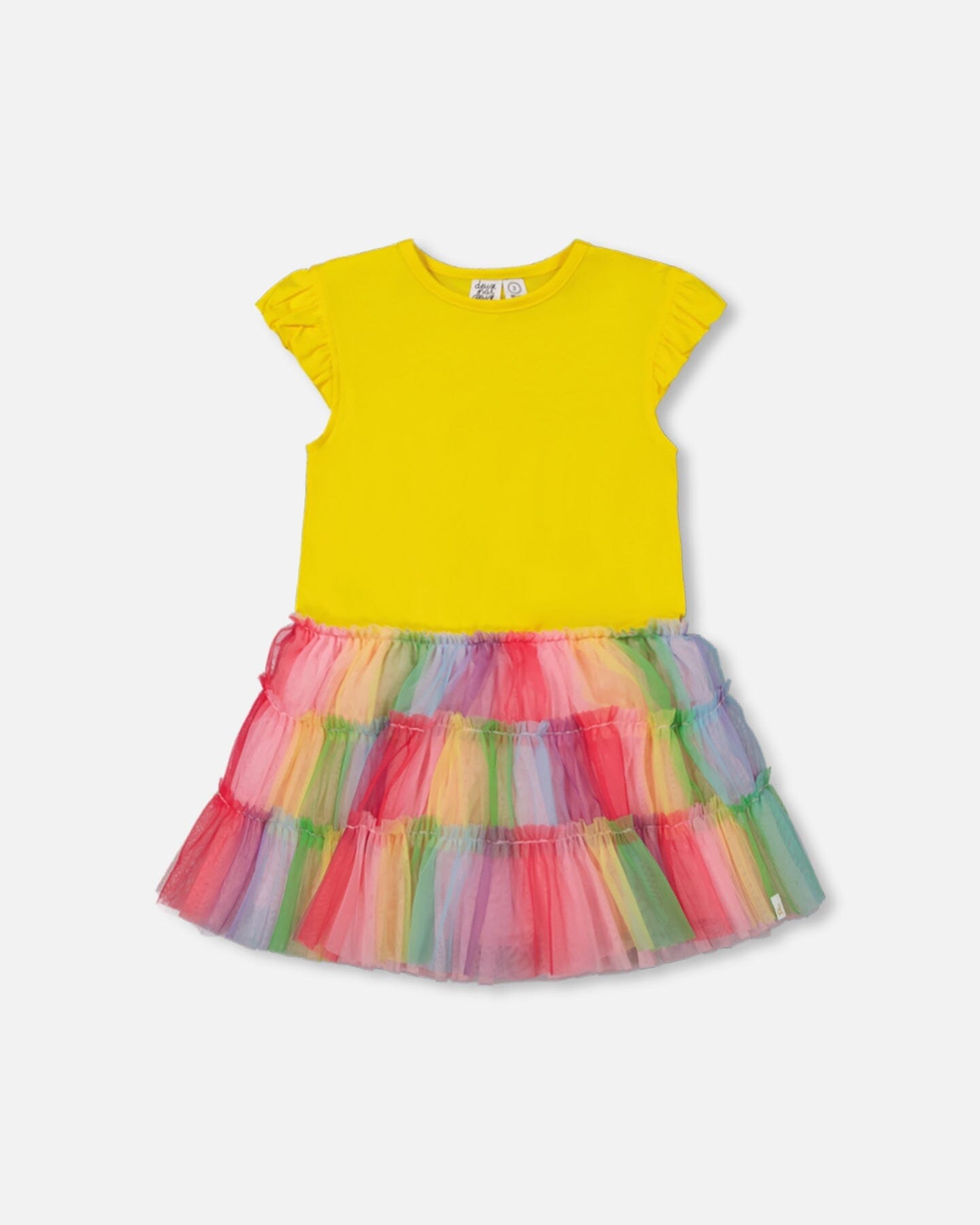 Short Sleeve Dress With Ruffle Tulle Skirt Multicolored-0