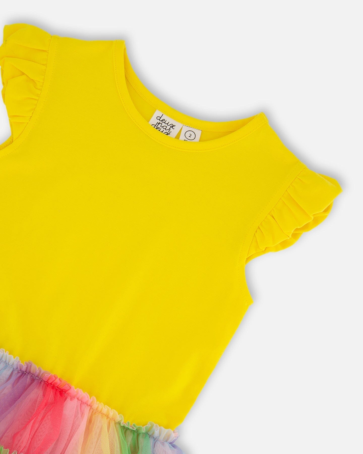 Short Sleeve Dress With Ruffle Tulle Skirt Multicolored-2