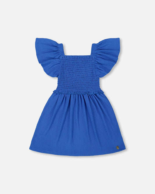 Textured Smocked Dress Royal Blue-0