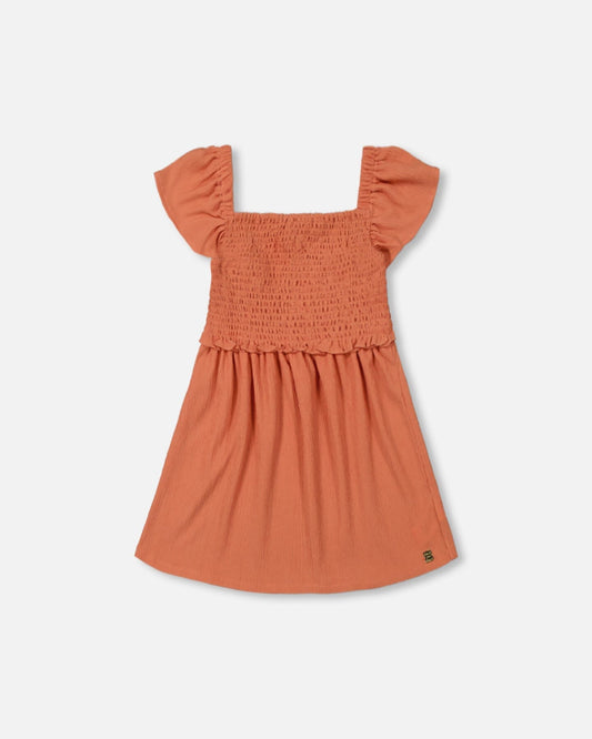 Textured Smocked Dress Orange-0