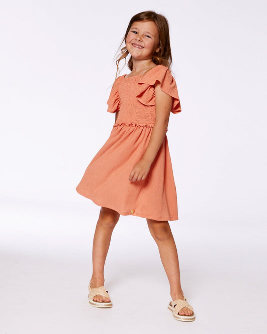 Textured Smocked Dress Orange-1