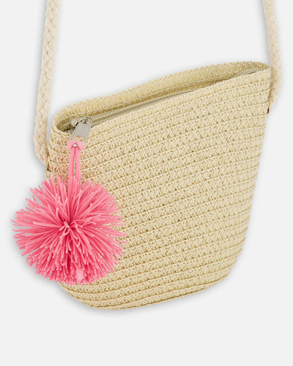 Straw Bag And Hat Set Straw And Pink-4