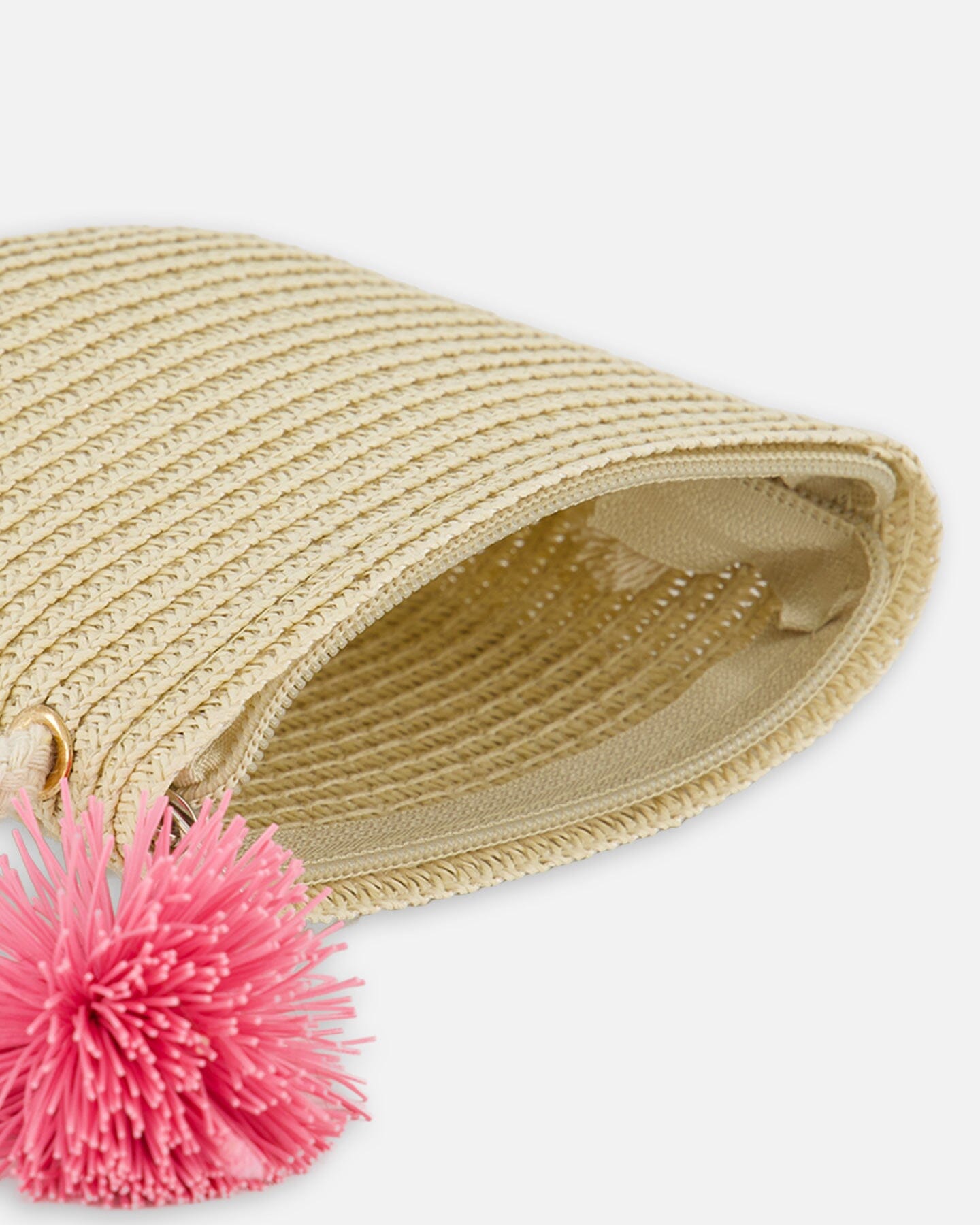 Straw Bag And Hat Set Straw And Pink-3