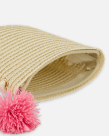 Straw Bag And Hat Set Straw And Pink-3