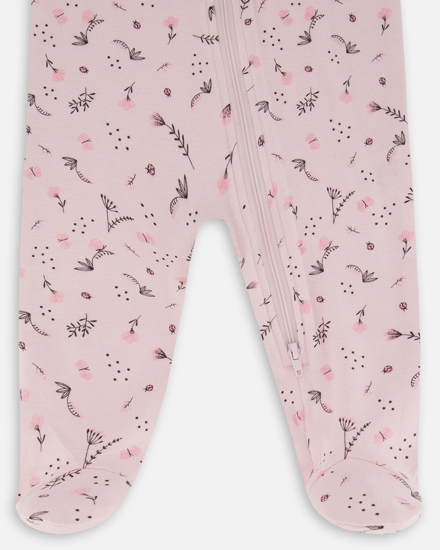 Printed Organic Cotton One-Piece Pajama Small Pink Flowers On Pale Pink Background-4