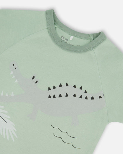 Organic Cotton Two-Piece Short Pajama Set Light Sage And Gray Crocodile-1