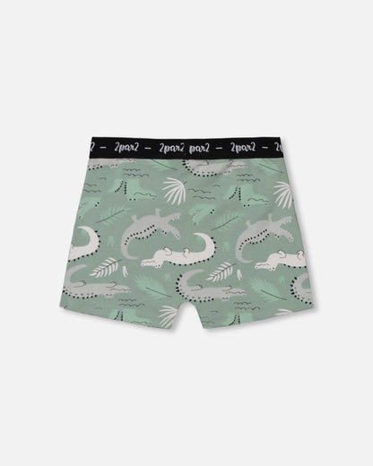 Printed Organic Cotton Boxer Shorts Light Sage And Gray Crocodile-1