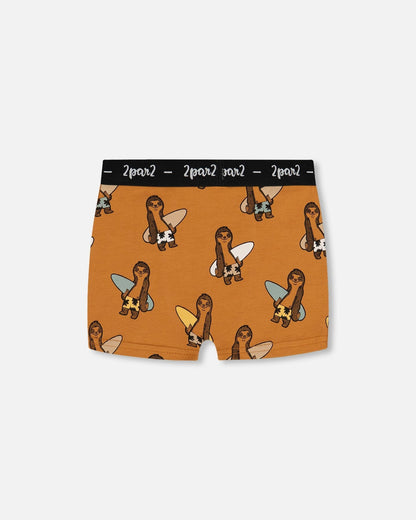 Printed Organic Cotton Boxer Shorts Sloths On Tan Background-1