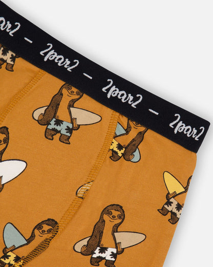 Printed Organic Cotton Boxer Shorts Sloths On Tan Background-2