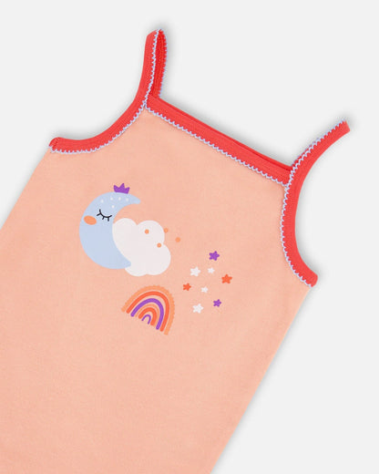 Organic Cotton Tank Top And Shorts Pajama Set Rainbow On Light Coral-1