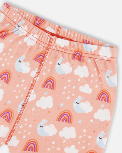 Organic Cotton Tank Top And Shorts Pajama Set Rainbow On Light Coral-2