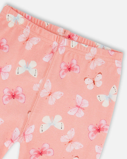 Organic Cotton Short Sleeve Top And Pant Pajama Set Pink And Blue Butterflies On Old Pink-4