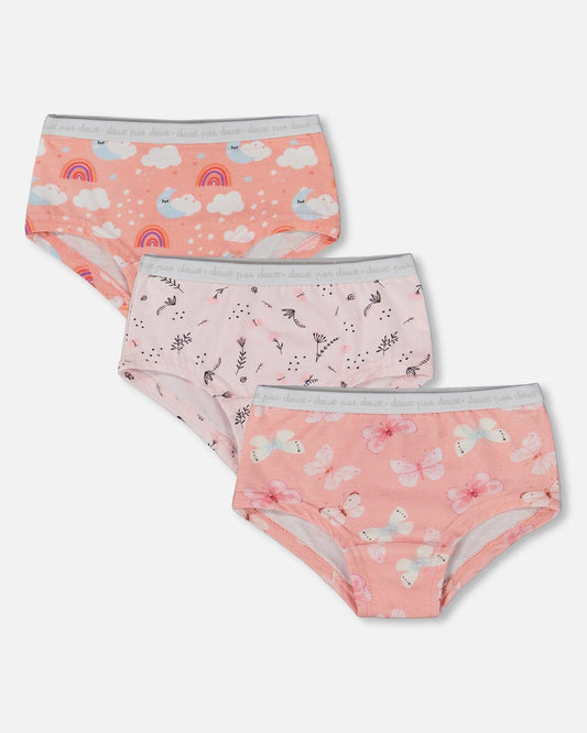 Printed Organic Cotton Boyshort Panties (Pack Of 3) Multicolored-0
