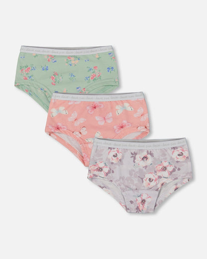 Printed Organic Cotton Boyshort Underwear (Pack Of 3) Multicolored-0