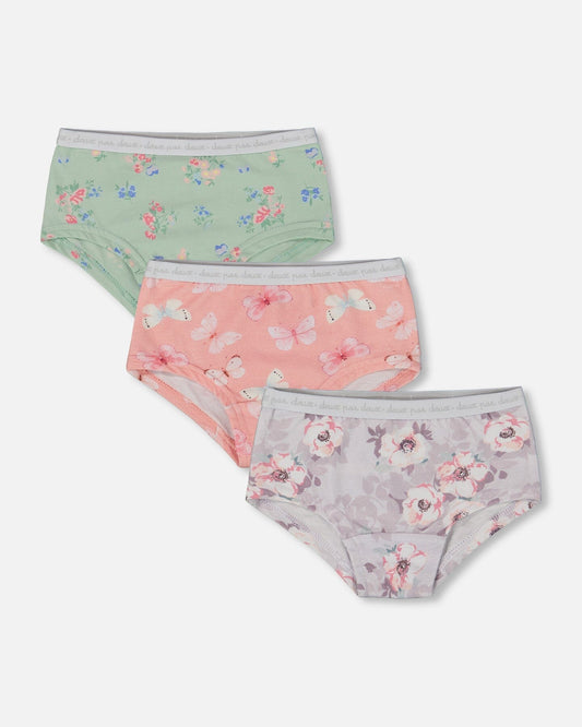 Printed Organic Cotton Boyshort Underwear (Pack Of 3) Multicolored-0