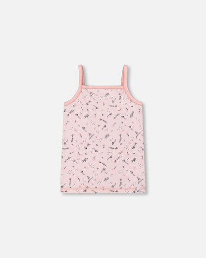Printed Organic Cotton Tank Top Small Pink Flowers On Pale Pink Background-0