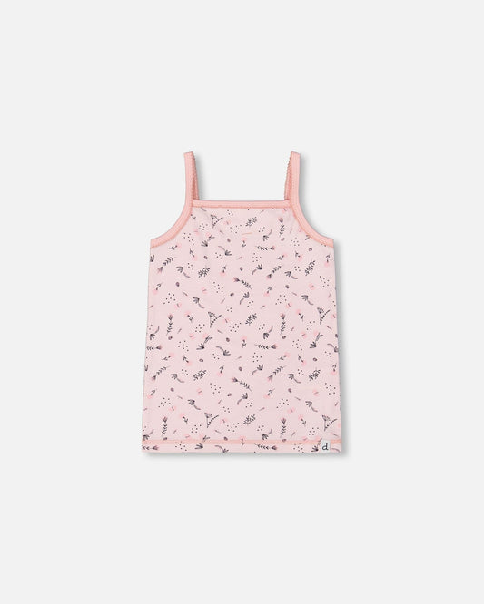 Printed Organic Cotton Tank Top Small Pink Flowers On Pale Pink Background-0