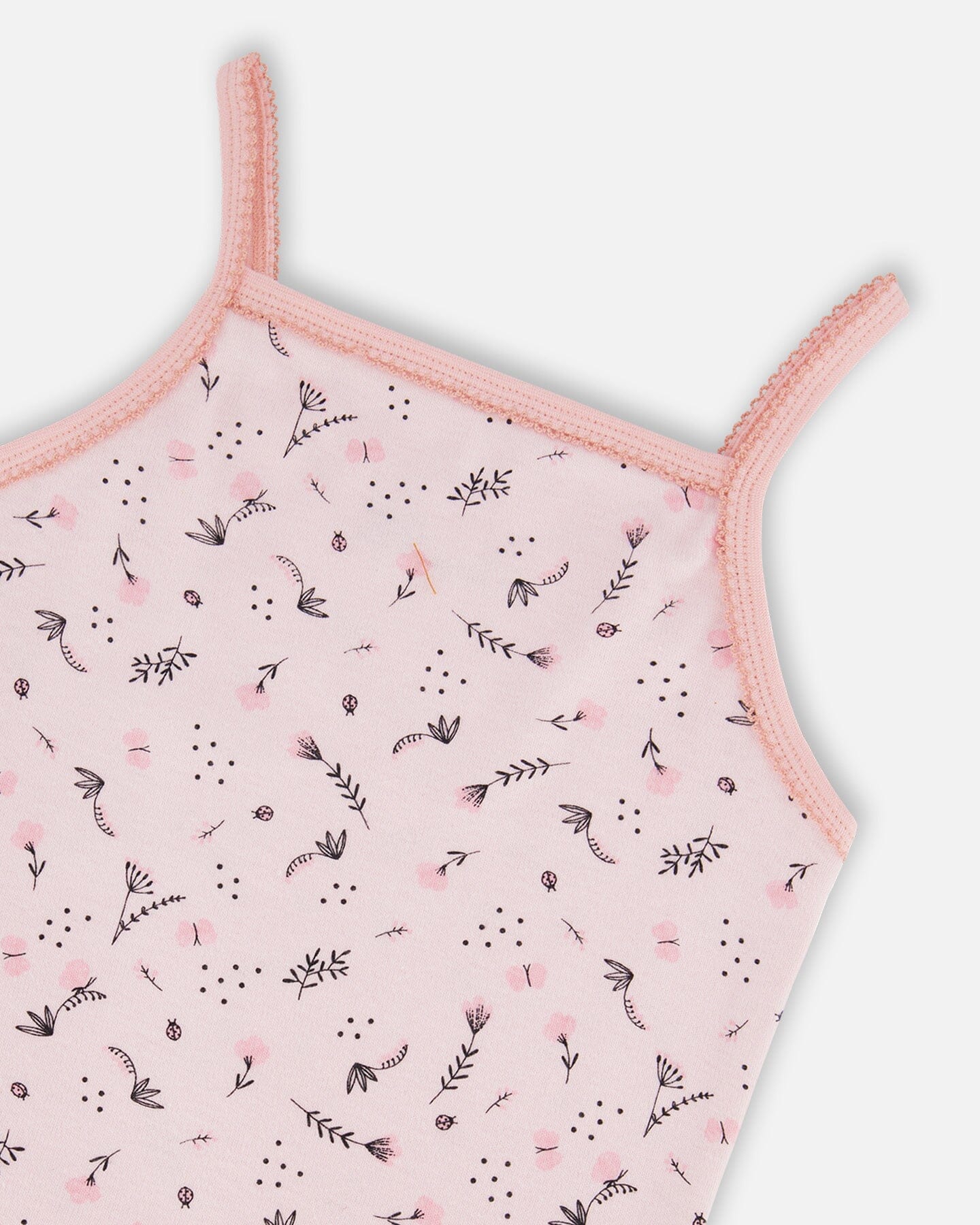 Printed Organic Cotton Tank Top Small Pink Flowers On Pale Pink Background-2