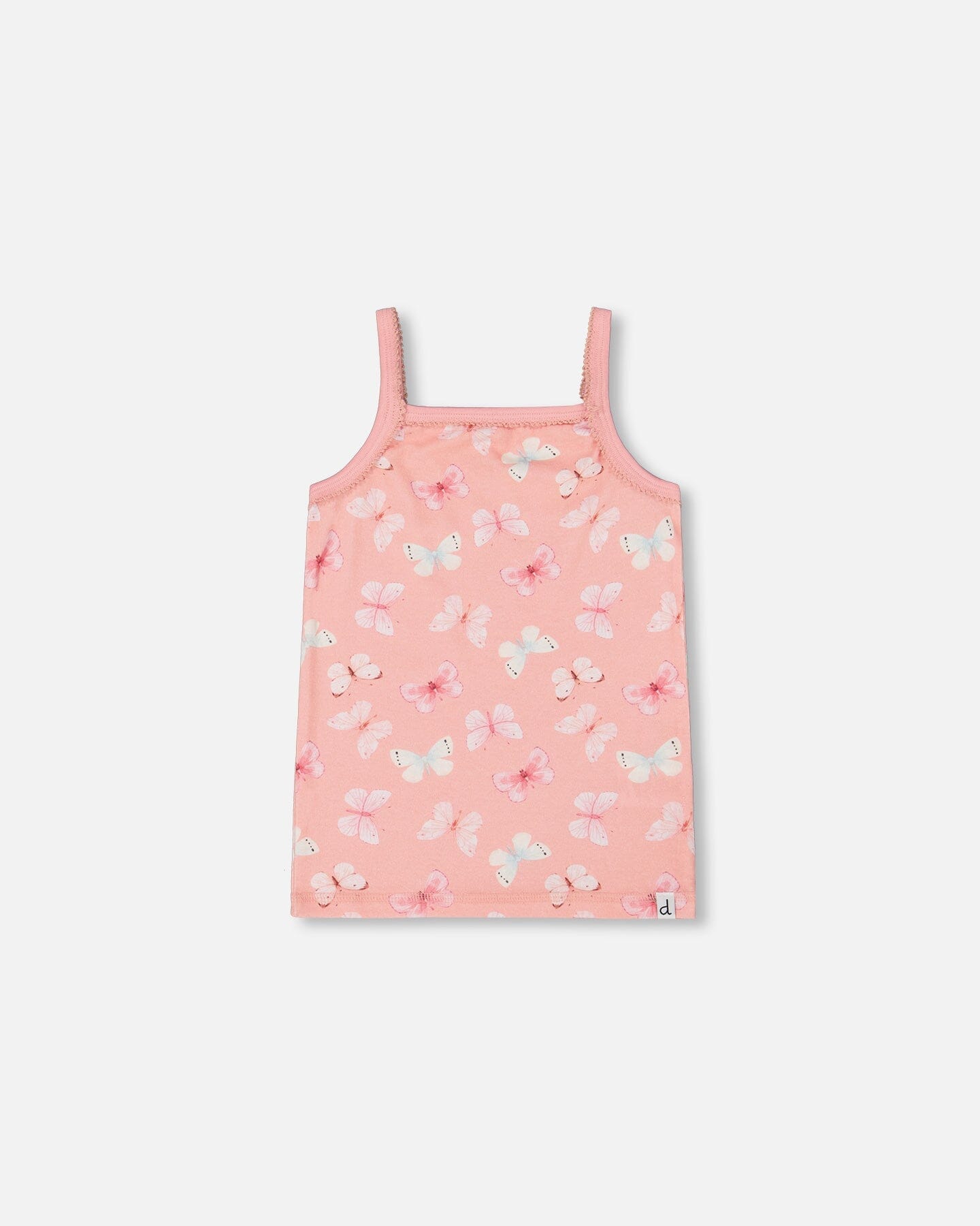 Printed Organic Cotton Tank Top Pink And Blue Butterflies On Old Pink-0