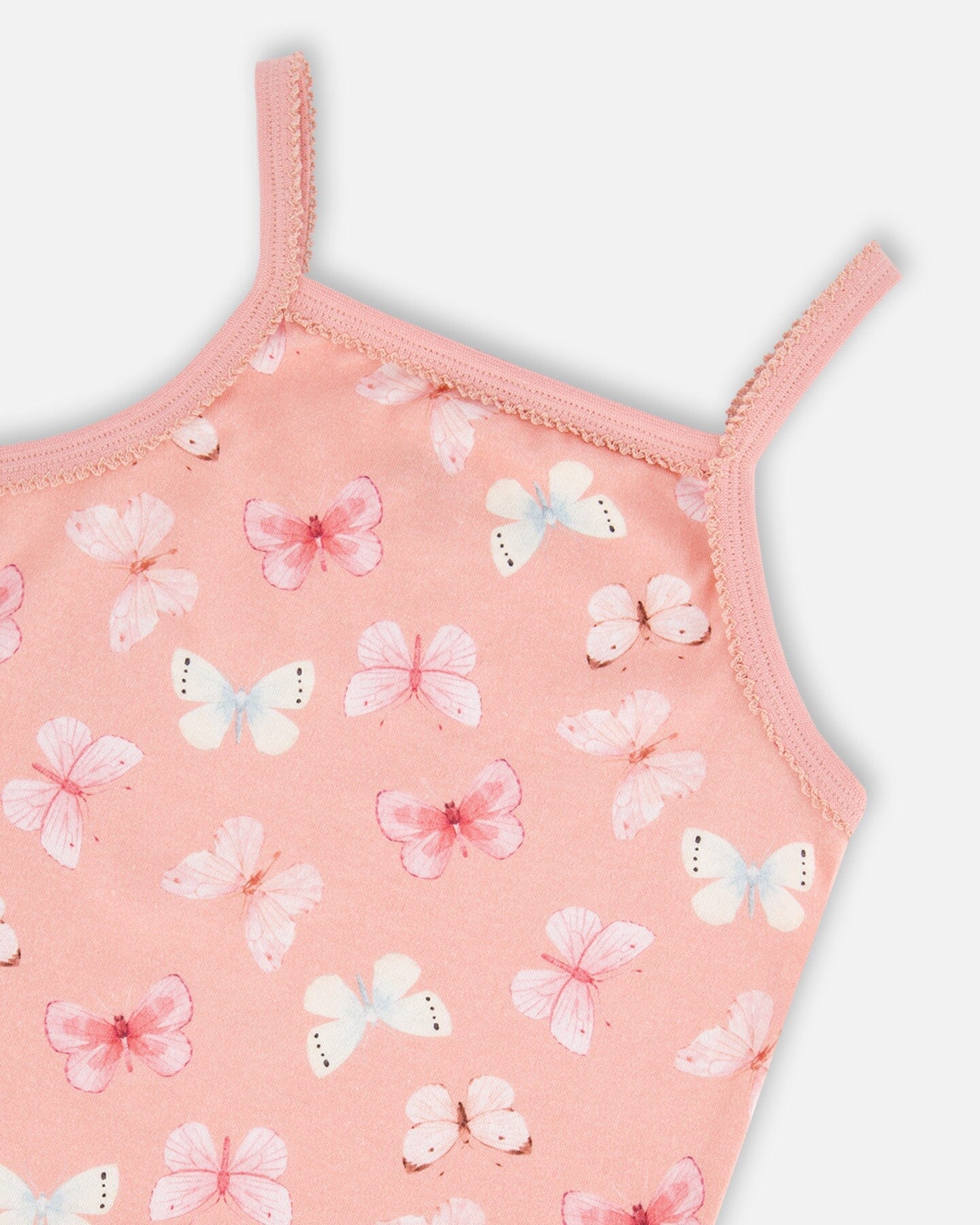 Printed Organic Cotton Tank Top Pink And Blue Butterflies On Old Pink-2