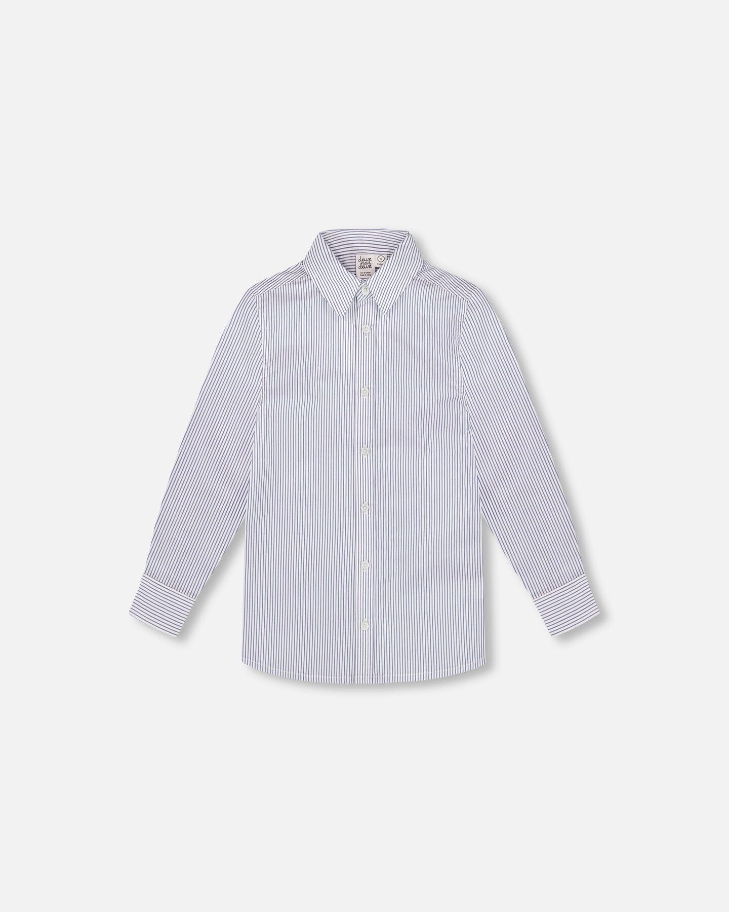 Long Sleeve Button Down Shirt Navy Blue Stripes-0