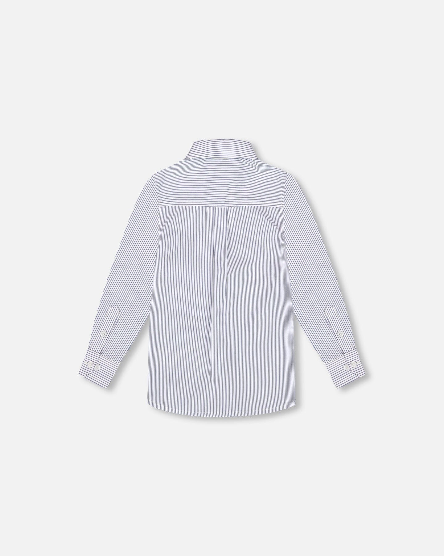 Long Sleeve Button Down Shirt Navy Blue Stripes-2