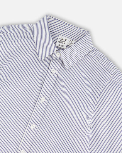 Long Sleeve Button Down Shirt Navy Blue Stripes-3