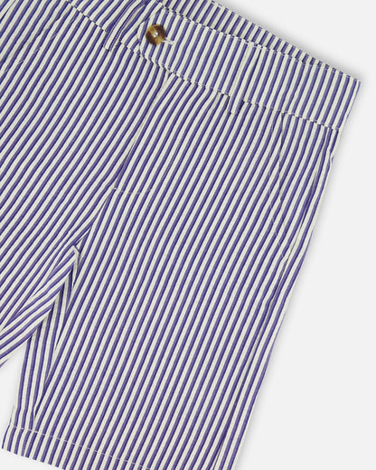 Slant Pocket Bermuda Shorts Royal Blue Striped-2