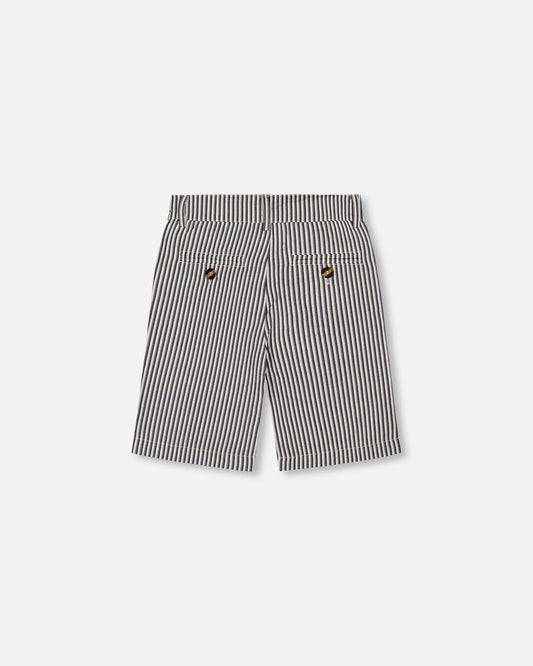 Slant Pocket Bermuda Shorts Navy Blue Striped-1
