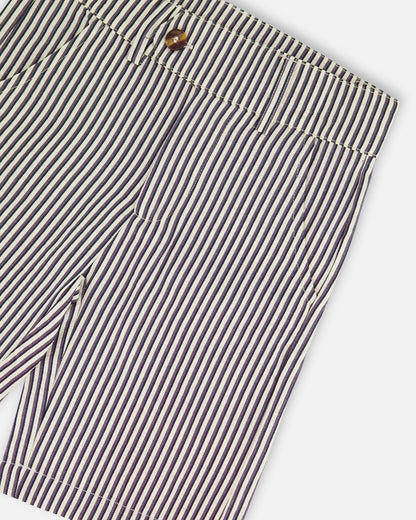 Slant Pocket Bermuda Shorts Navy Blue Striped-2