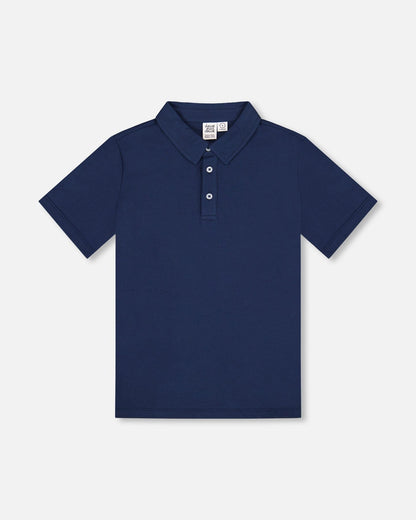 Short Sleeve Polo Shirt Navy Blue-0