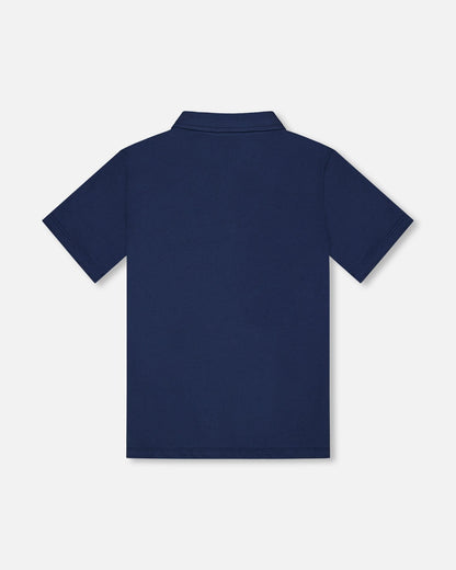 Short Sleeve Polo Shirt Navy Blue-3
